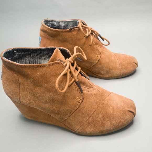 Toms Shoes - TOMS Desert Suede Chestnut Brown Classic Booties Lace Up Wedges